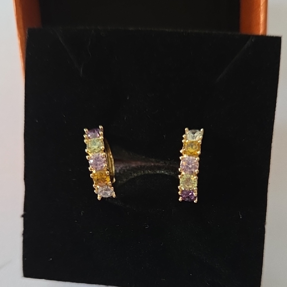 Elegant Multicolor Gemstone Hoop Earrings